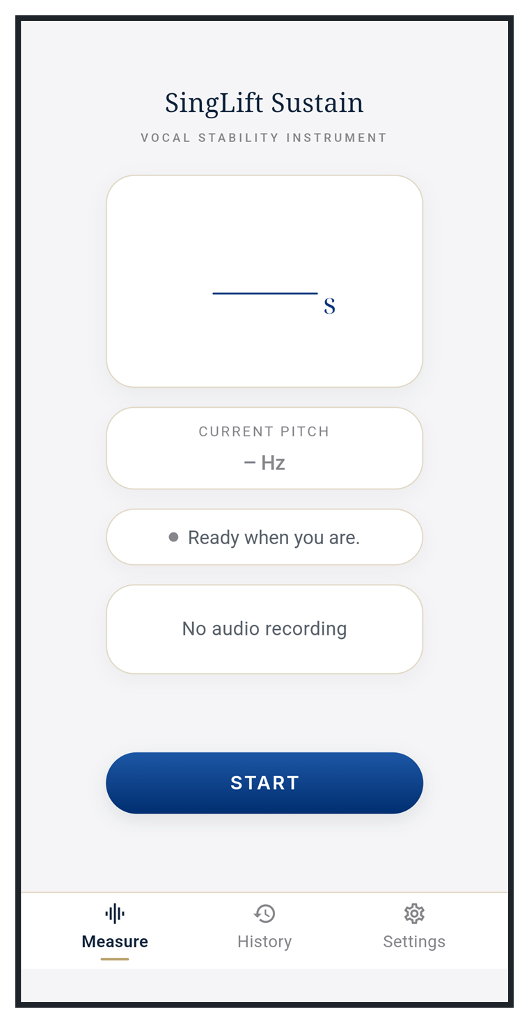 SingLift Sustain Measure screen showing stable duration and pitch.